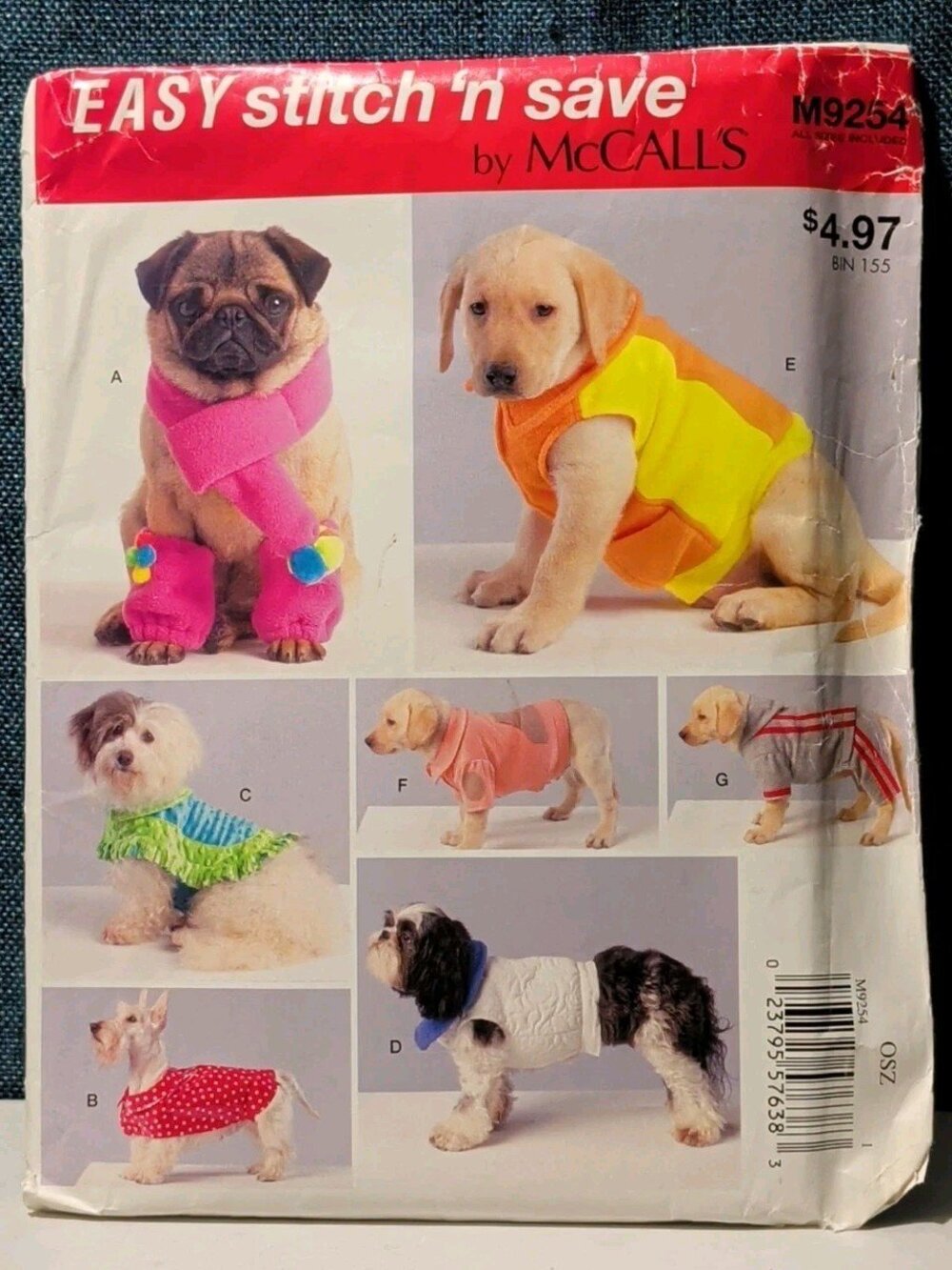 McCall's 9254 Dog Coat Scarf Leg Warmers Pattern Sz S M L XL 2015 UNCUT Pet Wear